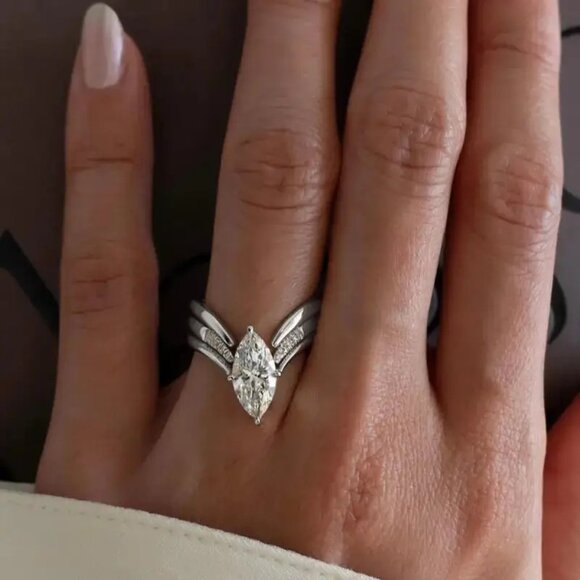 3 Carat Marquise Lab Diamond Ring in 14K White Gold - Picture 3 of 4